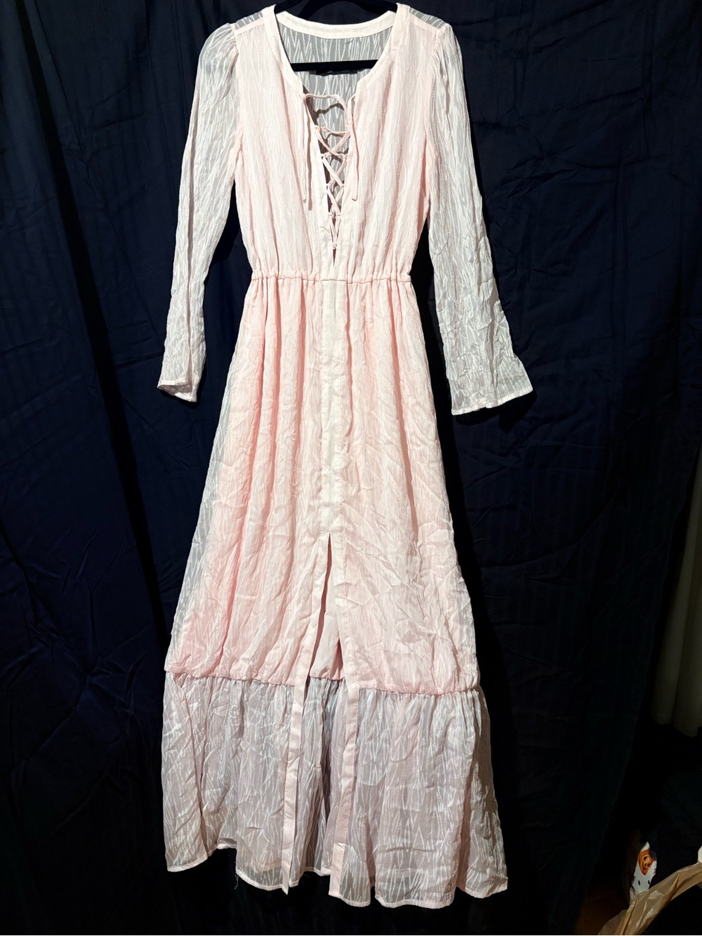 House of Harlow 1960 Blush Lace-Up Long Sleeve Maxi Dress